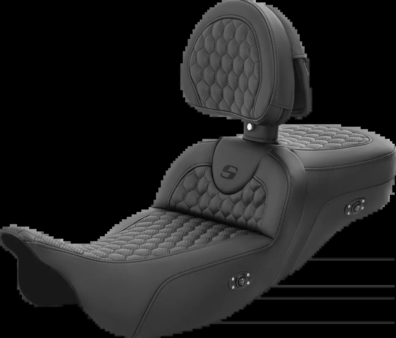 SADDLEMEN RoadSofa™ Seat with Honeycomb Pattern and Backrest for Extended Reach Harley FL ’08-’23 – Heated