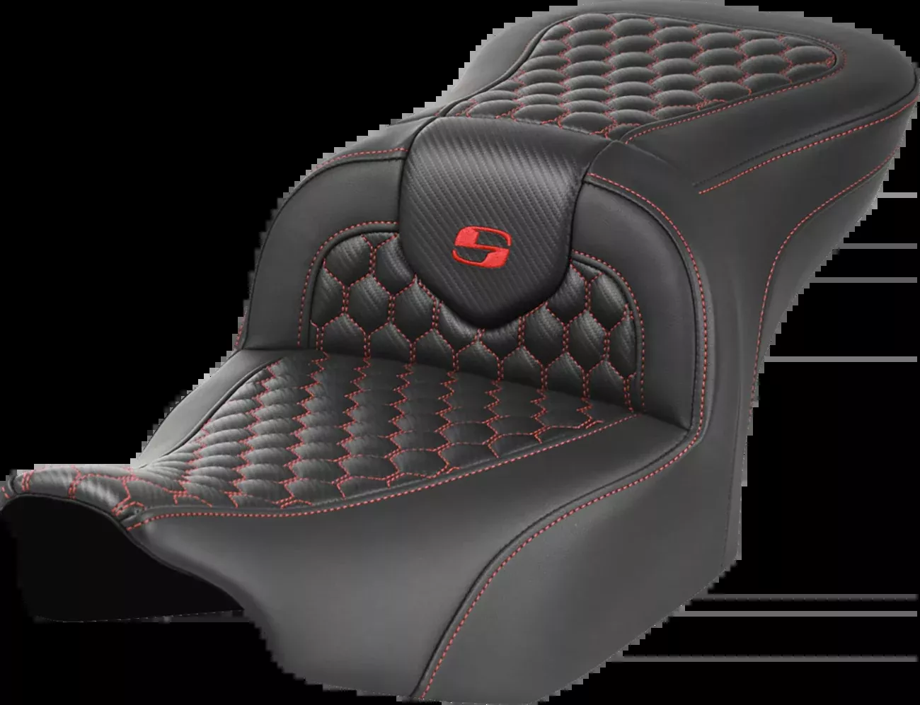 Saddlemen Roadsofa Seat - without Backrest - Honeycomb - Red Stitch - FLTR/FLHX '23-'24 - 823-07-18904