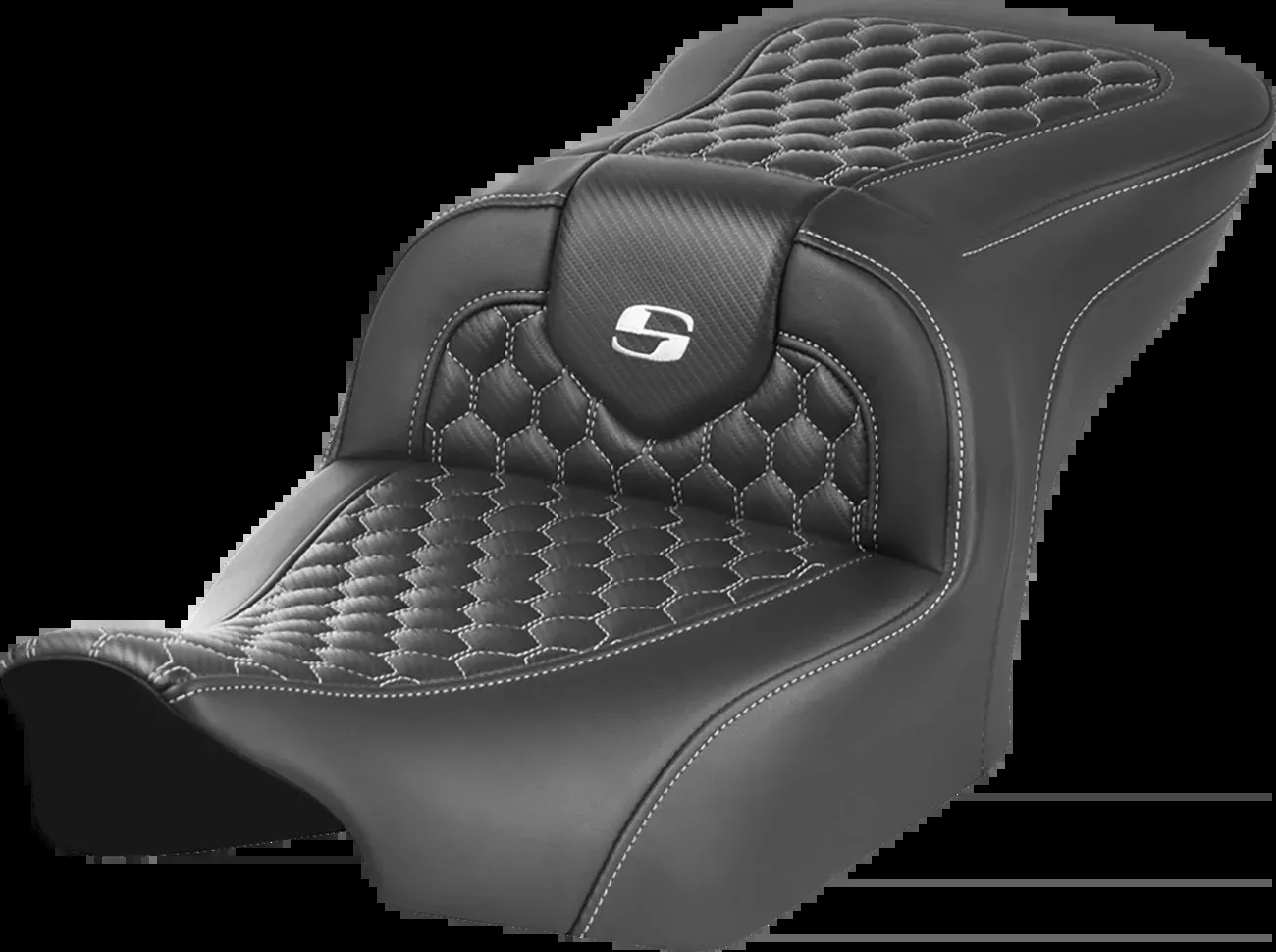 Saddlemen Roadsofa Seat - without Backrest - Honeycomb - White Stitch - FLTR/FLHX '23-'24 - 823-07-18906