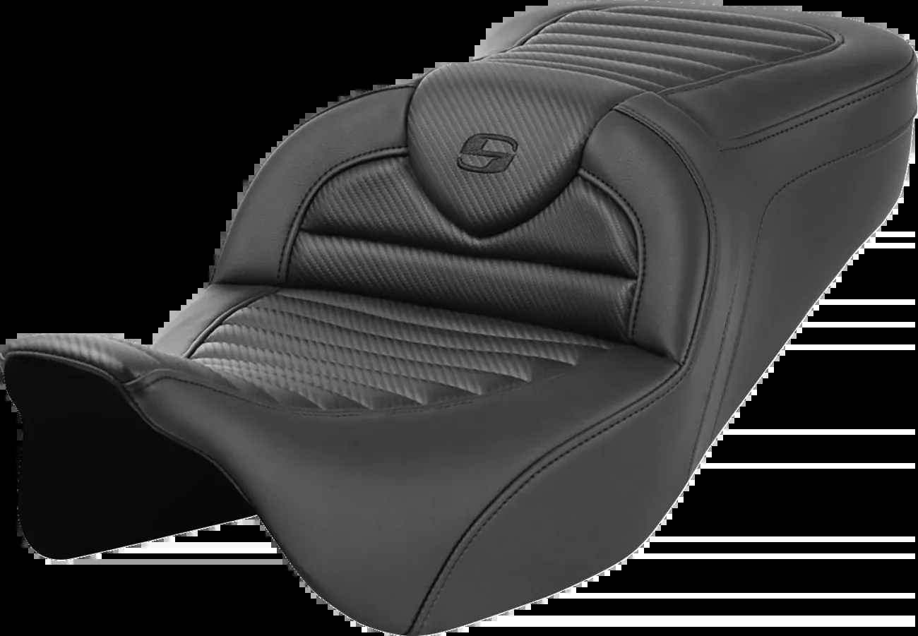SADDLEMEN Roadsofa™ Seat Without Backrest with Tuck-n’-Roll Design and Carbon Fiber Look for Harley FL 2008-2023 (Part #808-07B-20400)