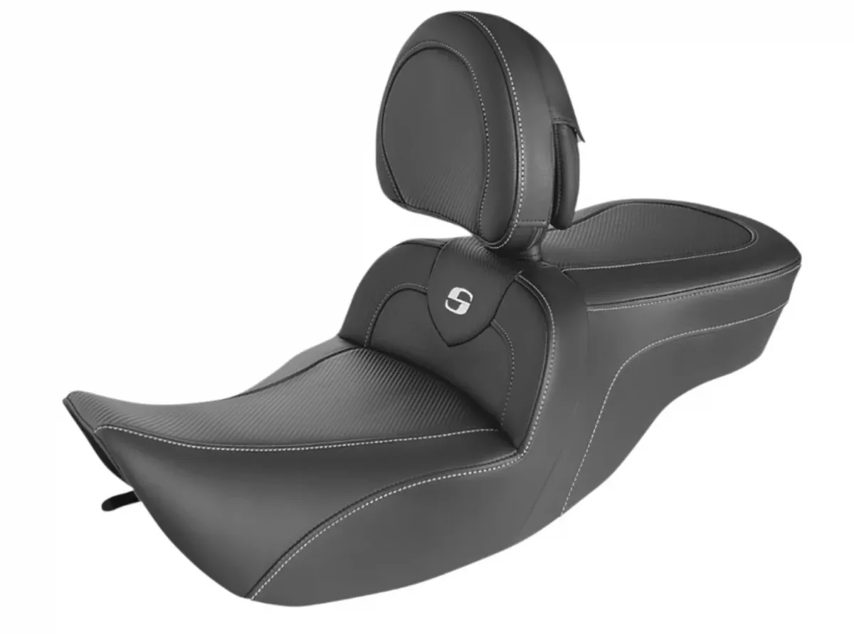 Saddlemen Roadsofa Standard Reach Seat Carbon Fiber With Backrest – 897-06-185BR For Harley Touring 1997-2007