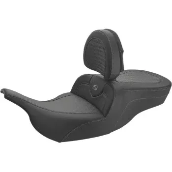 Saddlemen Roadsofa Standard Reach Seat Carbon Fiber With Backrest Smooth – 897-07-185BR For Harley Touring 1997-2007