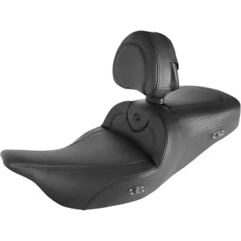 Saddlemen Roadsofa Standard Reach Seat Heated With Backrest Black Stitching - 808-07B-187BRHC For Harley Touring 2008-2025