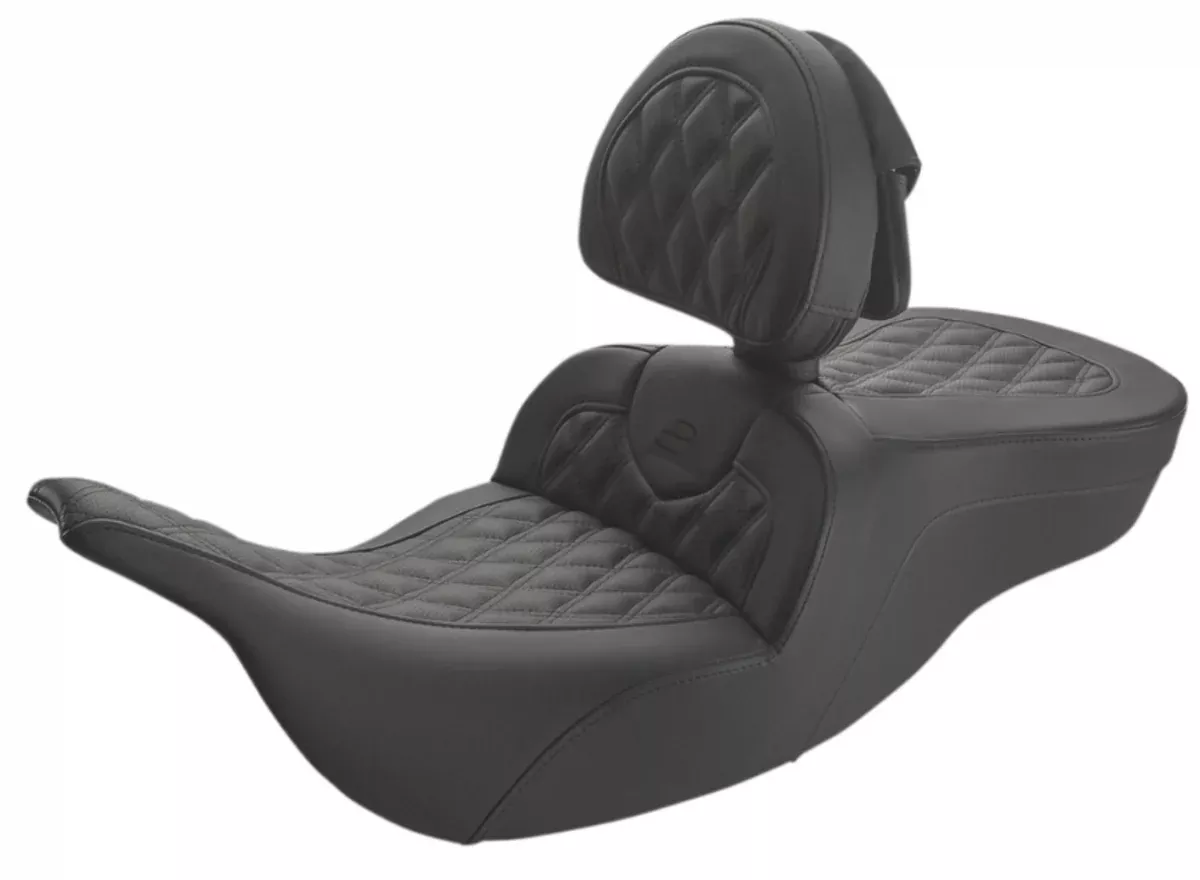 Saddlemen Roadsofa Standard Reach Seat Lattice Stitched With Driver Backrest Black – 897-07-182BR For Harley Touring 1997-2007