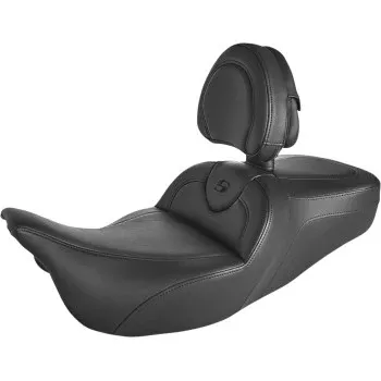 Saddlemen Roadsofa Standard Reach Seat With Backrest Black With Black Stitch - 808-07B-187BR For Harley Touring 2008-2025