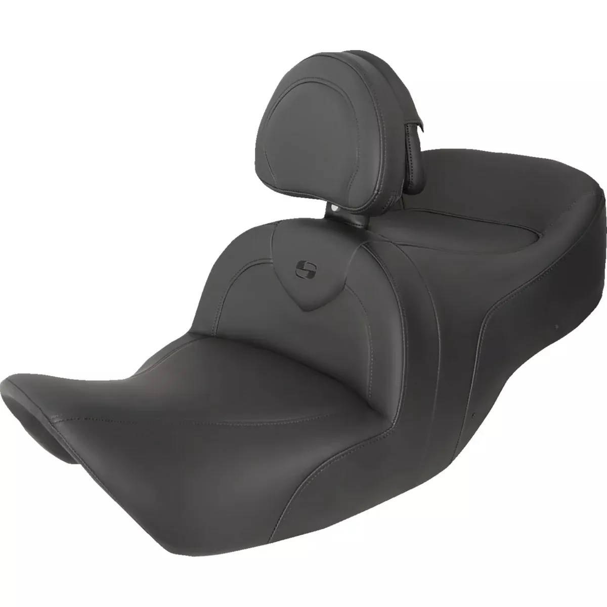 Saddlemen Roadsofa Standard Reach Seat With Backrest Black With Black Stitching - 808-07B-187TBR For Harley Touring 2008-2025