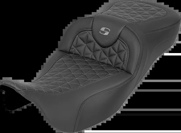 Saddlemen RoadSofa™ Tri Gripper Seat - Extended Reach - Gray Stitch - w/o Backrest - FLH/FLT '08-'25 - 808-07B-21102