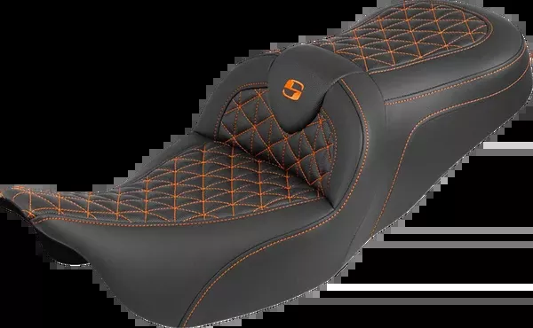 Saddlemen RoadSofa™ Tri Gripper Seat - Standard Reach - Orange Stitch - w/o Backrest - FLH/FLT '08-'25 - 808-07B-21003