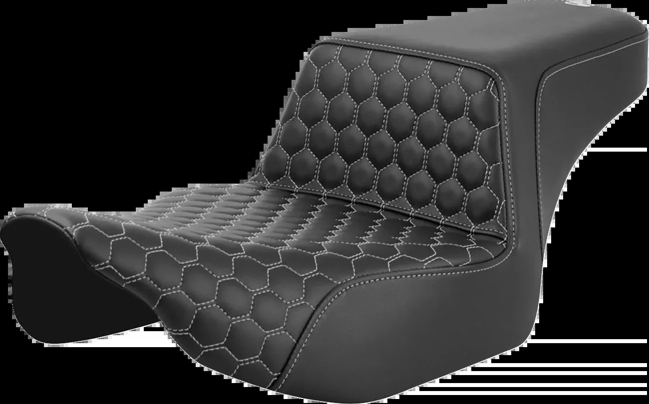 SADDLEMEN Step-Up Extended Reach Front Honeycomb Seat for FL ’23-’24 – Silver Stitch (Part# 823-07-17805)