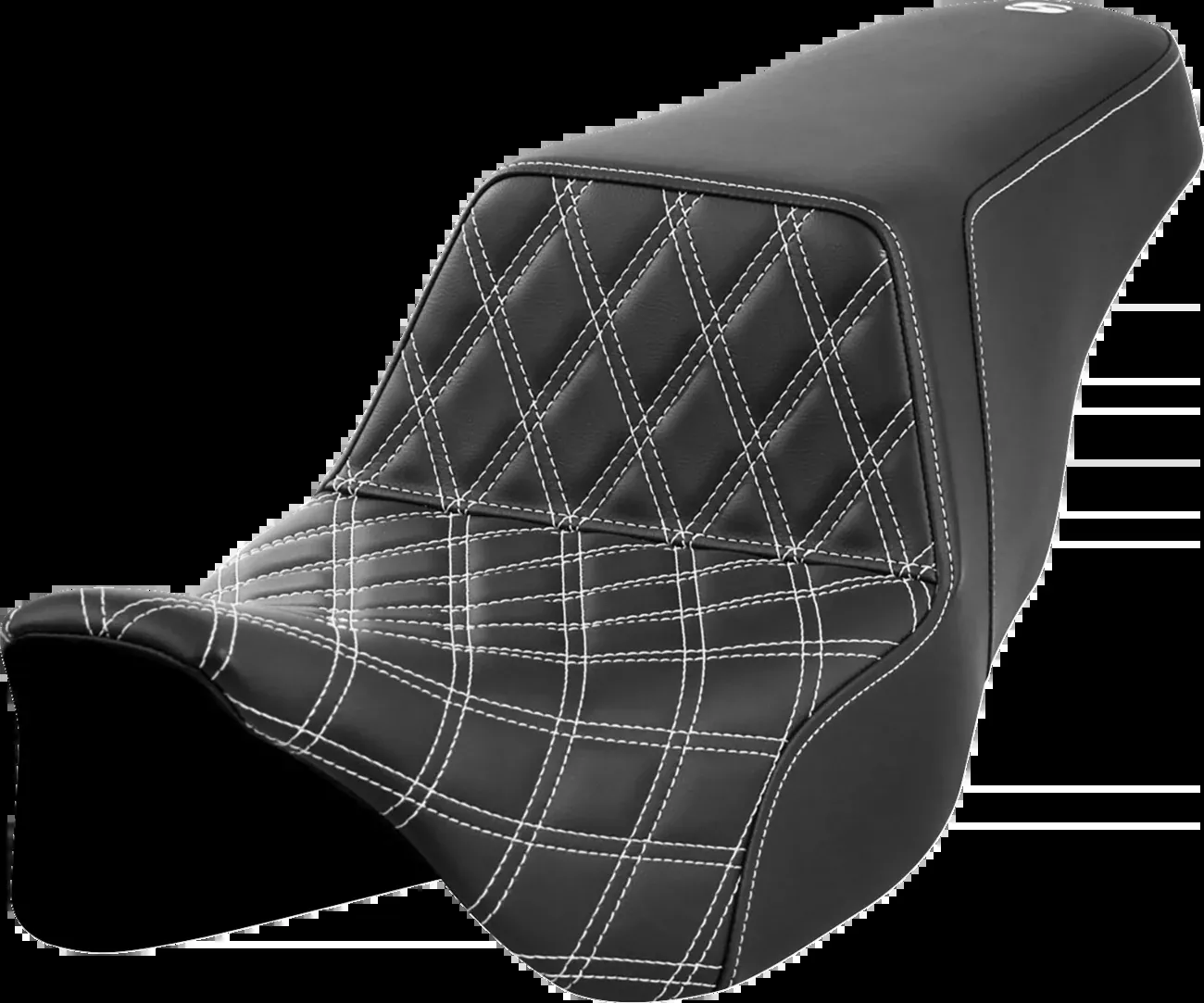 SADDLEMEN Step-Up Front Seat with Lattice Stitch – White Stitch for FLH/FLT ’08-’23 | Part 808-07B-17206