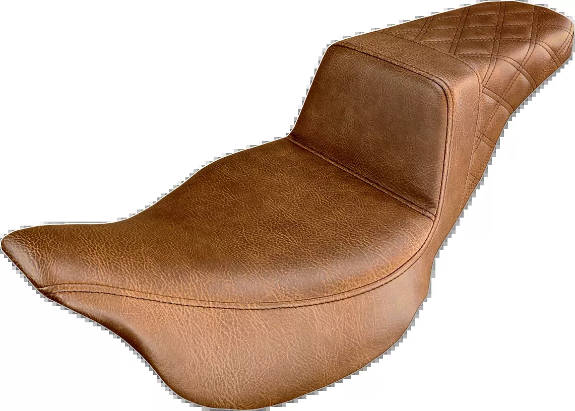 SADDLEMEN Step-Up Rear Lattice Stitch Seat for Harley FL 2008-2024 – Brown, Part #808-07B-173BR