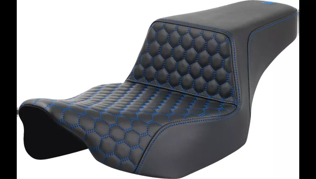 Saddlemen Step-Up Seat – Extended Reach – Front Honeycomb – Blue Stitch – 23-24 Street Glide and Road Glide – 823-07-17801