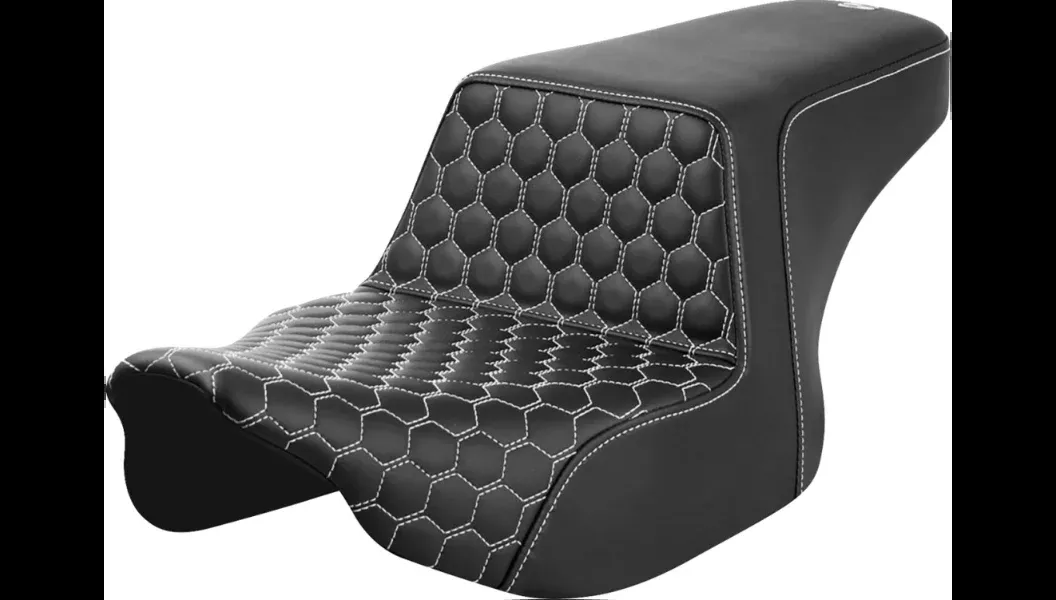 Saddlemen Step-Up Seat – Front Honeycomb – White Stitch – 23-24 Street Glide and Road Glide – 823-07-17706