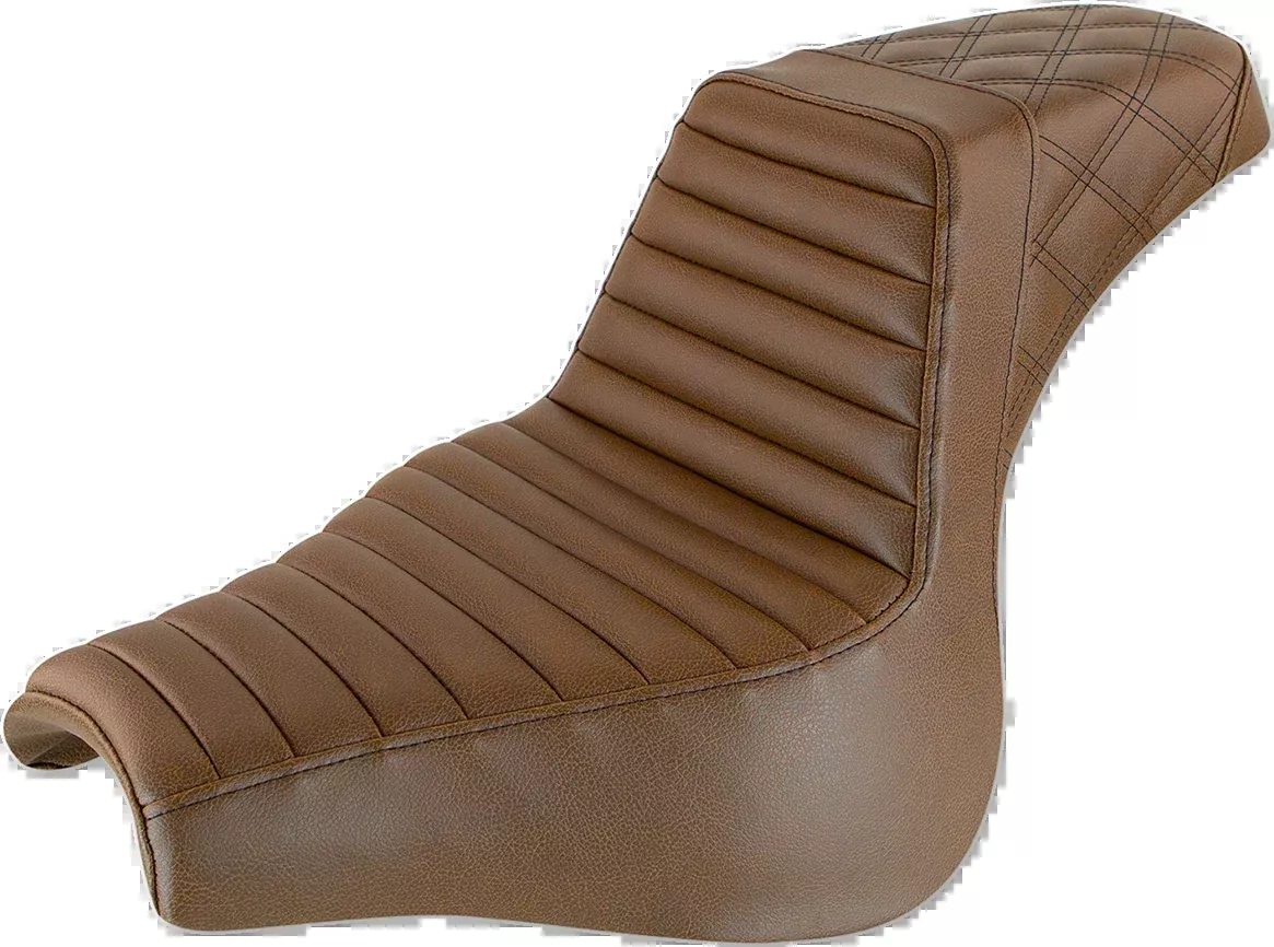 Saddlemen Step-Up Seat - Front Tuck-n-Roll/Rear Lattice Stitch - Brown - 18' FXFB - 818-28-176BR