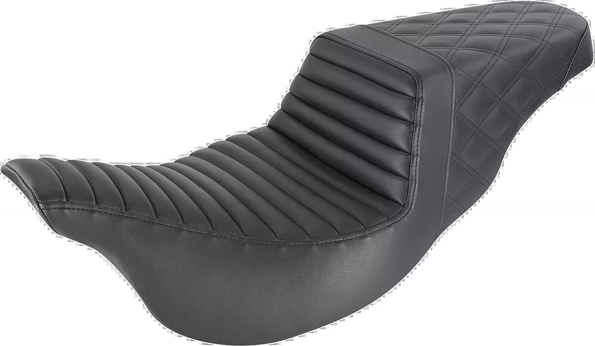 SADDLEMEN Step-Up Seat for Harley FL 2008-2024 with Tuck-n-Roll and Lattice Stitch in Black – Part 808-07B-176