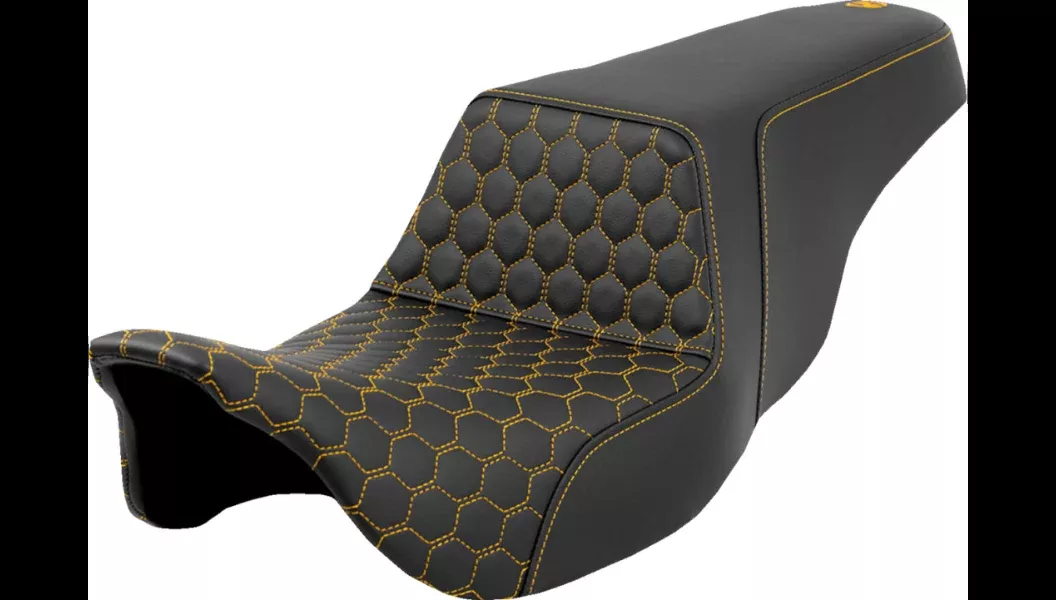 Saddlemen Step-Up Seat – Honeycomb – Gold Stitching – 08-23 Touring – 808-07B-17707