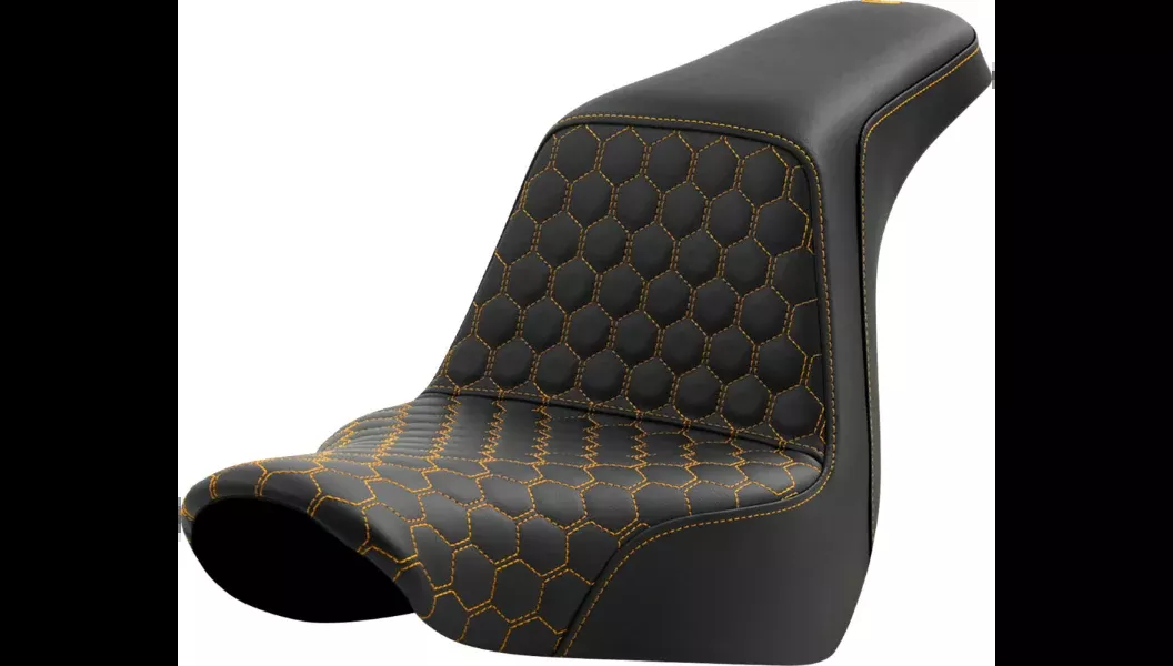 Saddlemen Step-Up Seat – Honeycomb – Gold Stitching – 18-24 Softail Sport Glide and Low Rider/ST – 818-29-17707