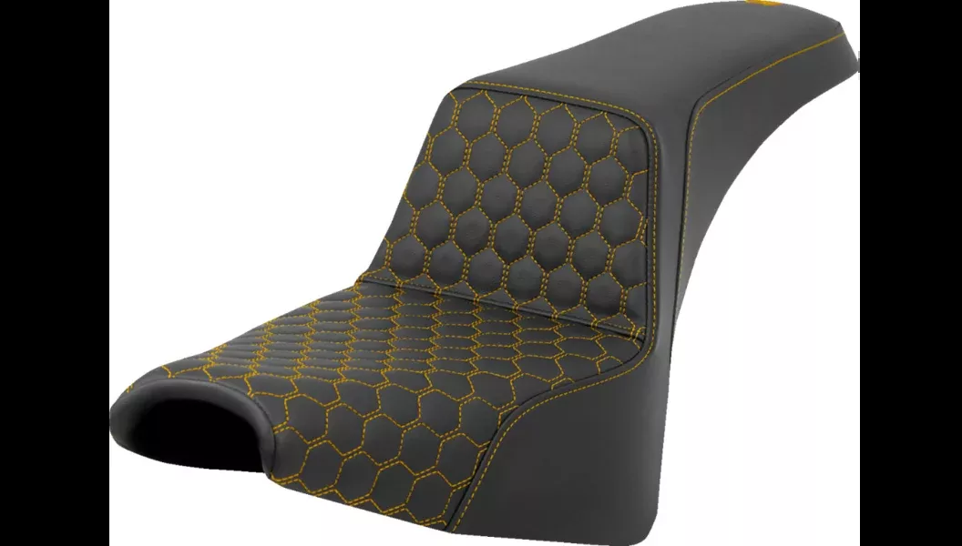 Saddlemen Step-Up Seat – Honeycomb – Gold Stitching- 18-24 Softail Standard and Street Bob – 818-30-17707