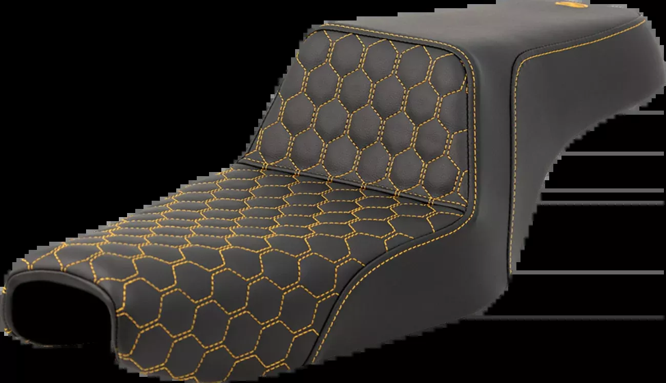 Saddlemen Step-Up Seat - Honeycomb - Gold Stitching - 3.3 Gal Tank - Sportster '04-'22 - 807-11-17707