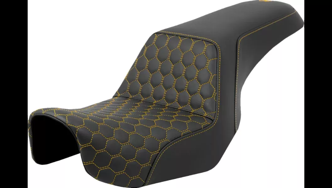 Saddlemen Step-Up Seat – Honeycomb – Gold Stitching – Dyna 06-17 – 806-04-17707