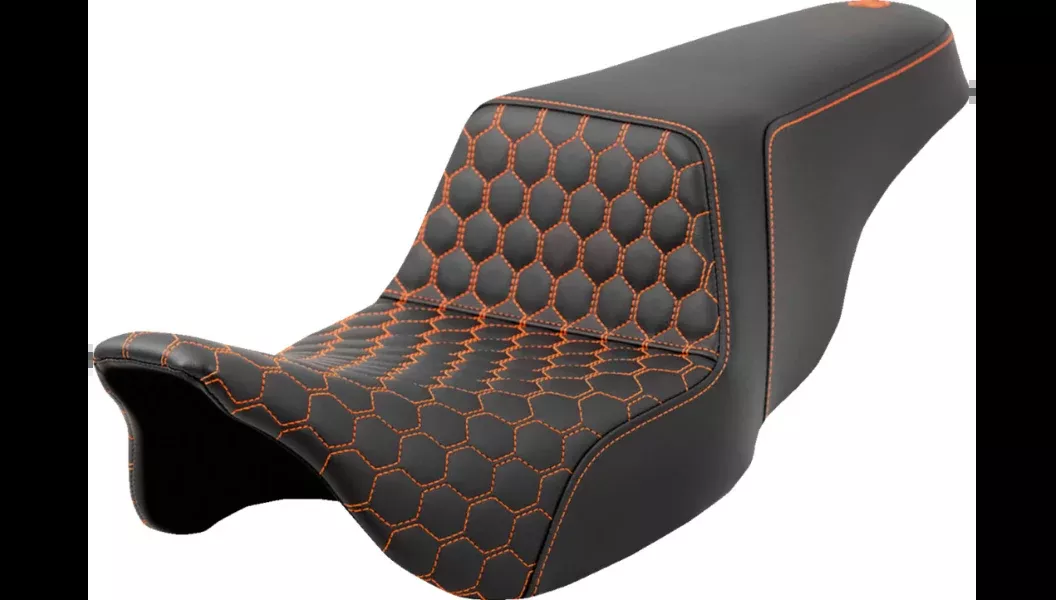 Saddlemen Step-Up Seat – Honeycomb – Orange Stitching – 08-23 Touring – 808-07B-17703