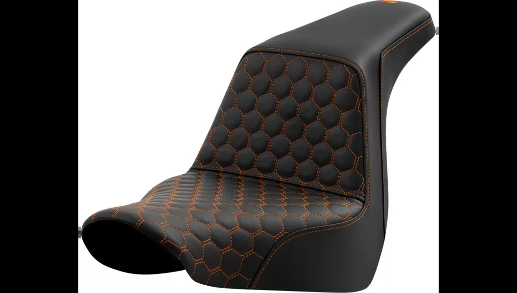 Saddlemen Step-Up Seat - Honeycomb - Orange Stitching - 18-24 Softail Sport Glide and Low Rider/ST - 818-29-17703