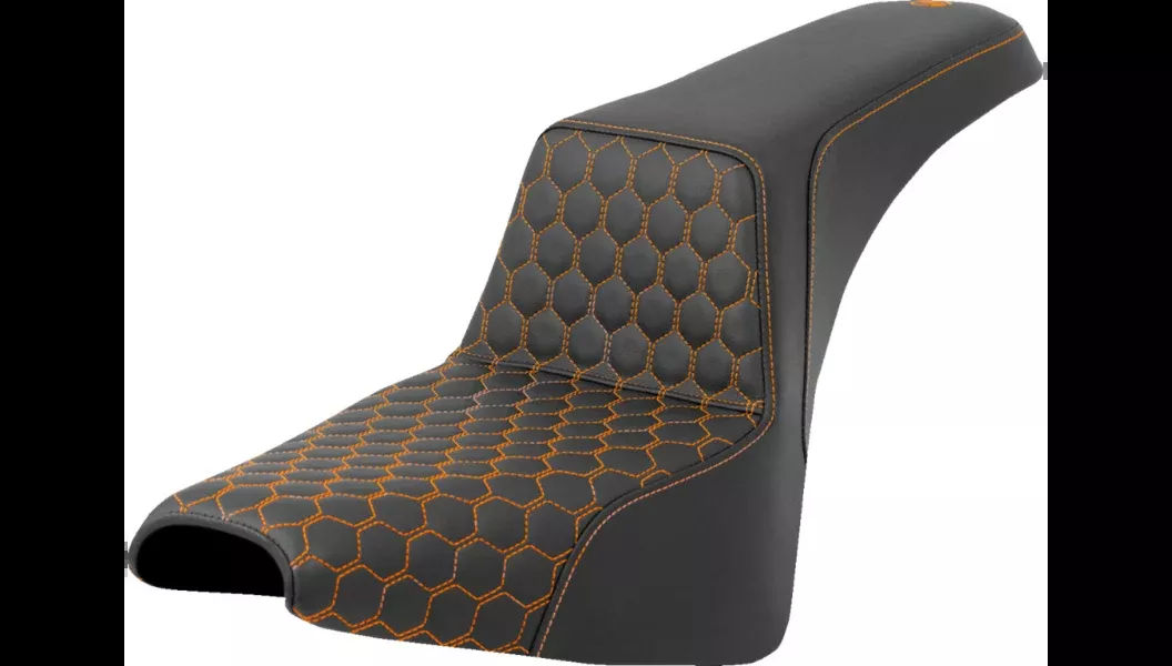 Saddlemen Step-Up Seat – Honeycomb – Orange Stitching- 18-24 Softail Standard and Street Bob – 818-30-17703