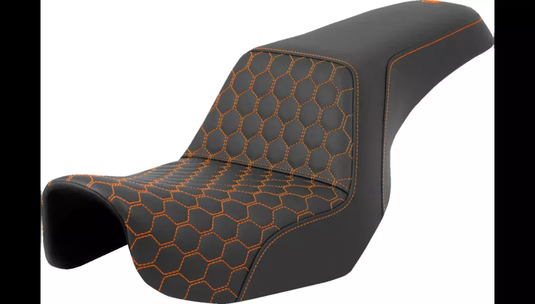 Saddlemen Step-Up Seat – Honeycomb – Orange Stitching – Dyna 06-17 – 806-04-17703