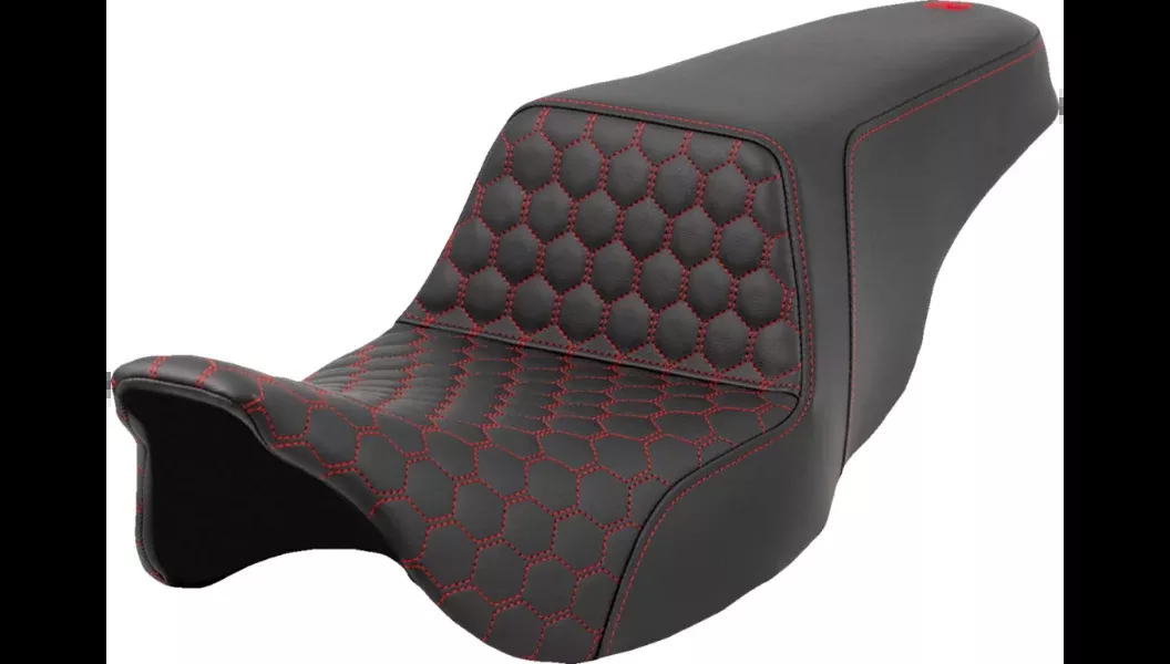 Saddlemen Step-Up Seat – Honeycomb – Red Stitching – 08-23 Touring – 808-07B-17704
