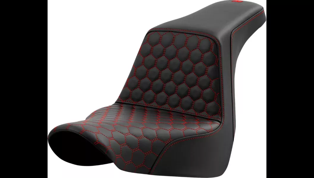 Saddlemen Step-Up Seat – Honeycomb – Red Stitching – 18-24 Softail Sport Glide and Low Rider/ST – 818-29-17704