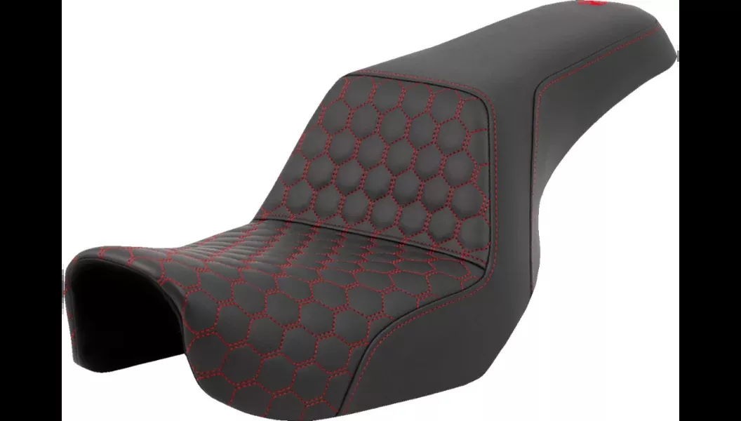 Saddlemen Step-Up Seat – Honeycomb – Red Stitching – Dyna 06-17 – 806-04-17704