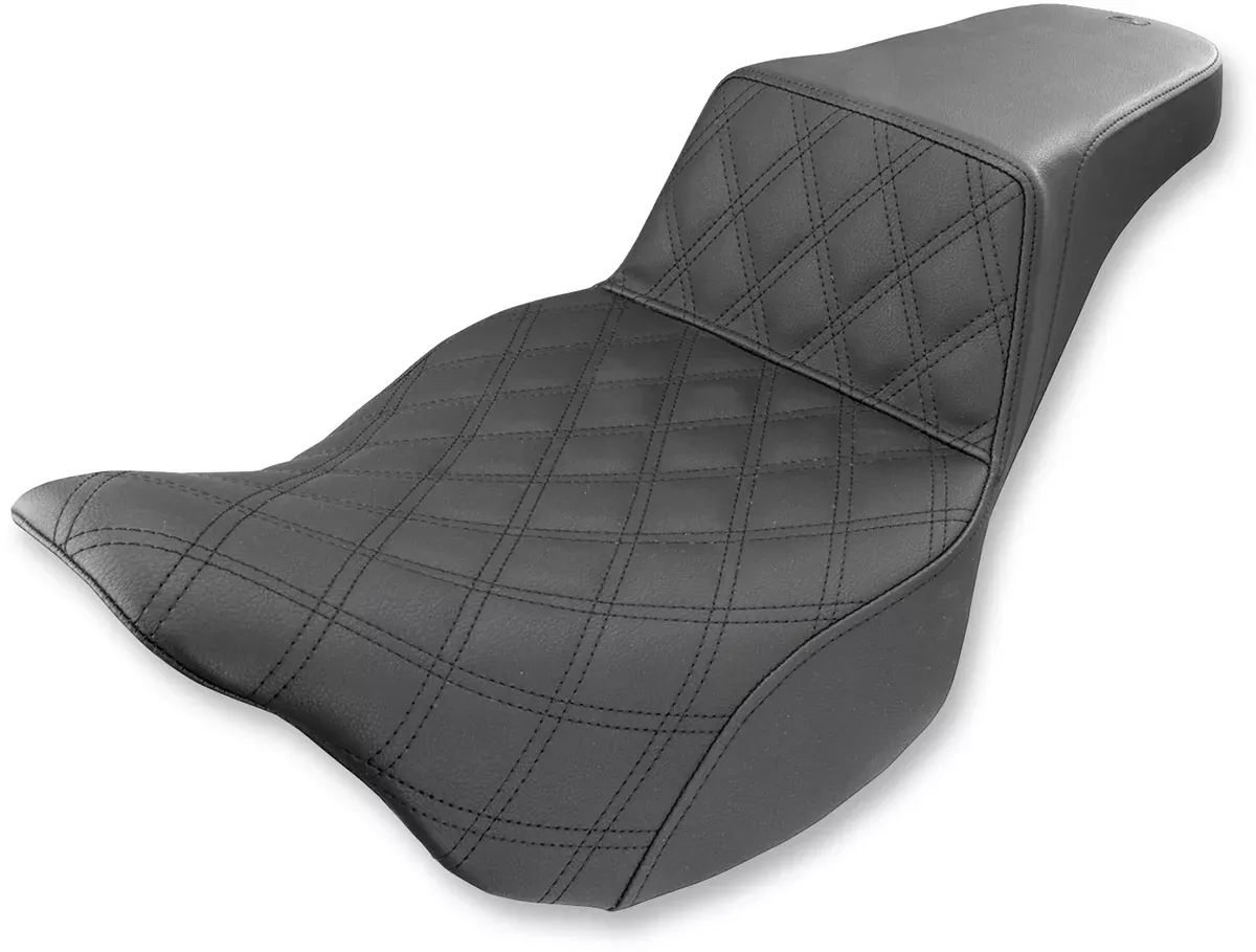 SADDLEMEN Step-Up Seat with Lattice Stitch for Harley FL 2008-2024 – Black, Part 808-07B-172