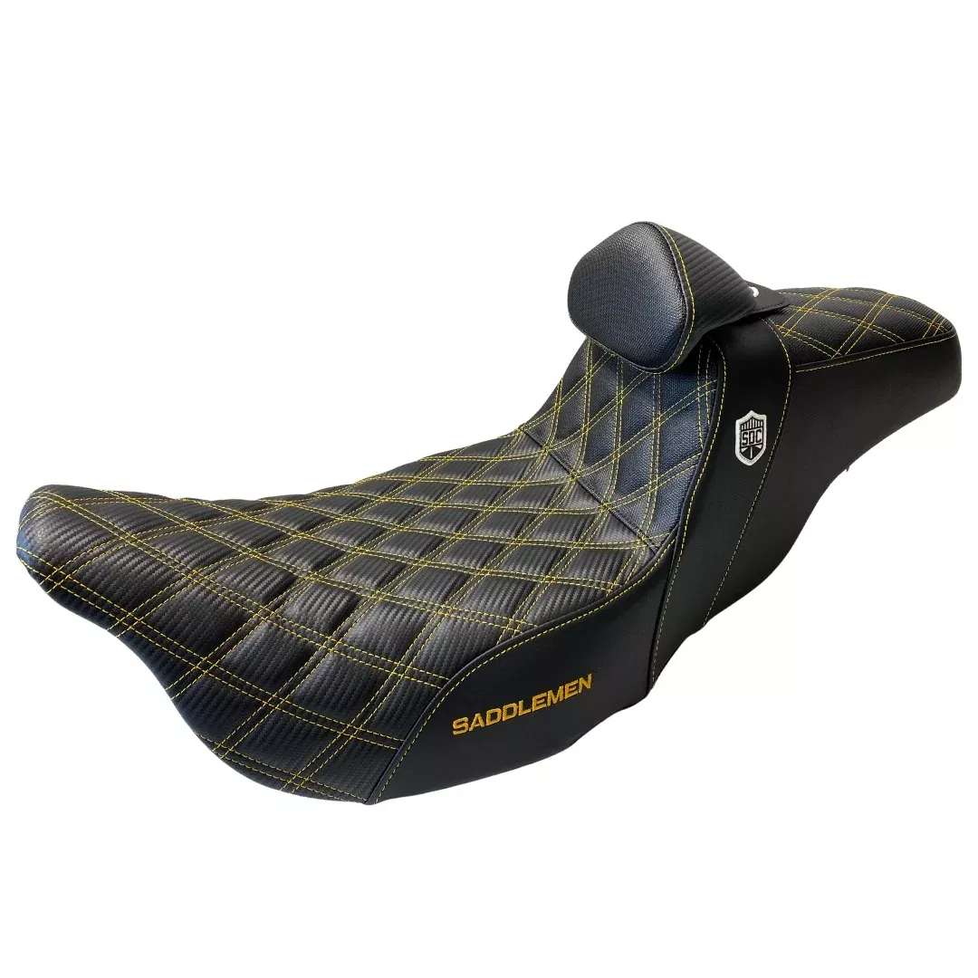 Saddlemen Sunflower Yellow Stitch 0801-1256 SC80807DBRT Pro Series SDC Performance Grip Seat With Backrest Full Lattice For Harley Touring 2008-2024