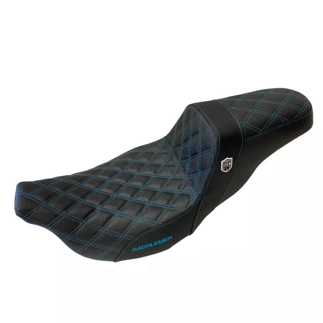 Saddlemen Teal Stitch 0801-1174 SC80807DB Pro Series SDC Performance Grip Seat Without Backrest Full Lattice Stitch For Harley Touring 2008-2024