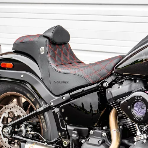 San Diego Customs Red Stitch Performance Gripper Seat with Backrest for 2018-2024 Harley Softail FXLR/FLSB - Open Box