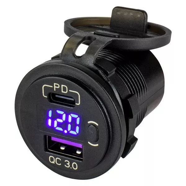 Sea-Dog USB 3.0 & USB-C Power Socket With Voltmeter