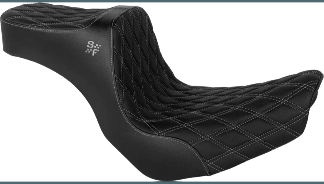 SlyFox Chariot Seat for Harley Davidson Sport Glide FLSB '18-21/ Lowrider FXLR '18-26 Softail Models - Black Classic Stitch Black Logo
