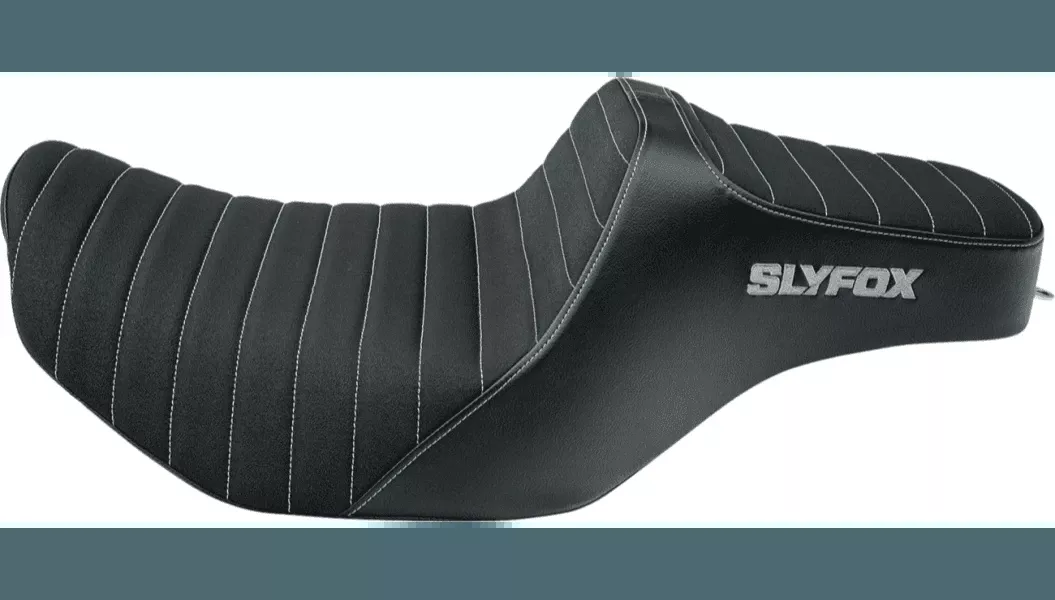 SlyFox Highnoon Vinyl Seat for '24-Up Harley Davidson Street Glide and Road Glide Models - Classic Stitch w/ Black Logo