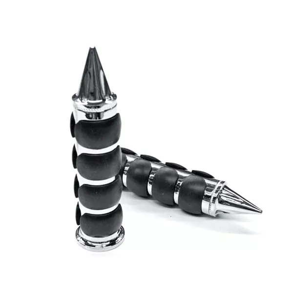 Spike Comfort Rubber Chrome Motorcycle Handlebar Hand Grips (1")