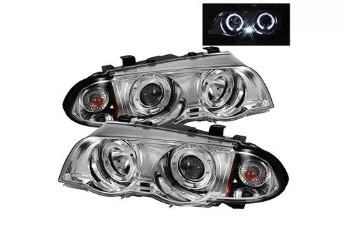 Spyder Auto BMW E46 99-01 4Dr Halo Amber Projector Headlamps Chrome