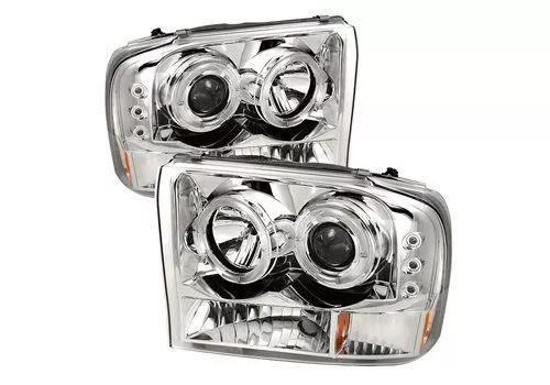 Spyder Auto Ford F250 99-04 Dual Halo LED Projector Headlamps Chrome