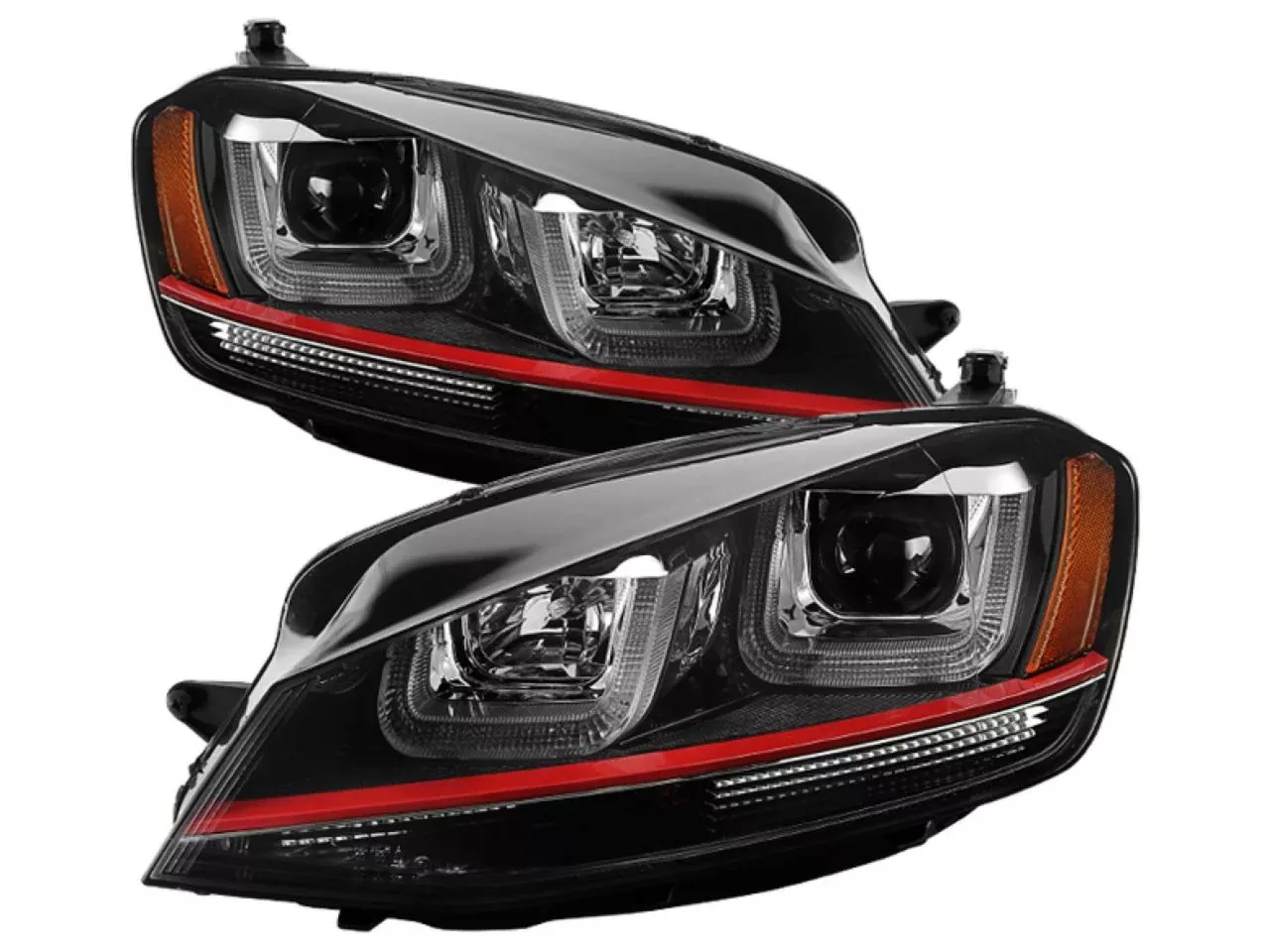 Spyder Volkswagen Golf VII 14-16 Projector Headlights - DRL LED - Red Stripe