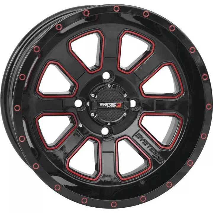 System 3 ST-4 Aluminum Gloss Black/Red Wheel 14×7 4/110 2+5 (-47mm) 14S3-4111R