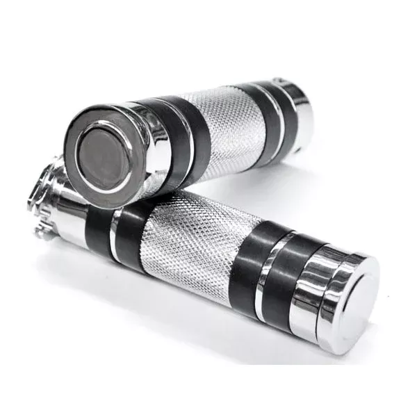 Textured Custom Chrome Motorcycle Handlebar Hand Grips (1")