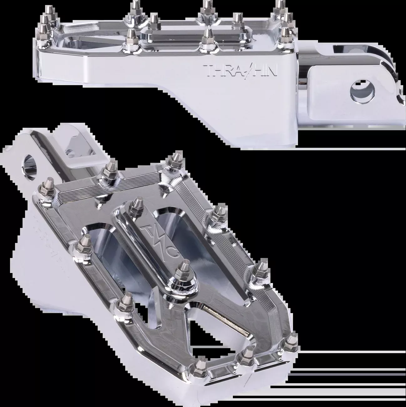 Thrashin Supply Co. Aggressor Foot Pegs - Front - Chrome - FL/FX '18-'25 - TSC-2022-3-SF