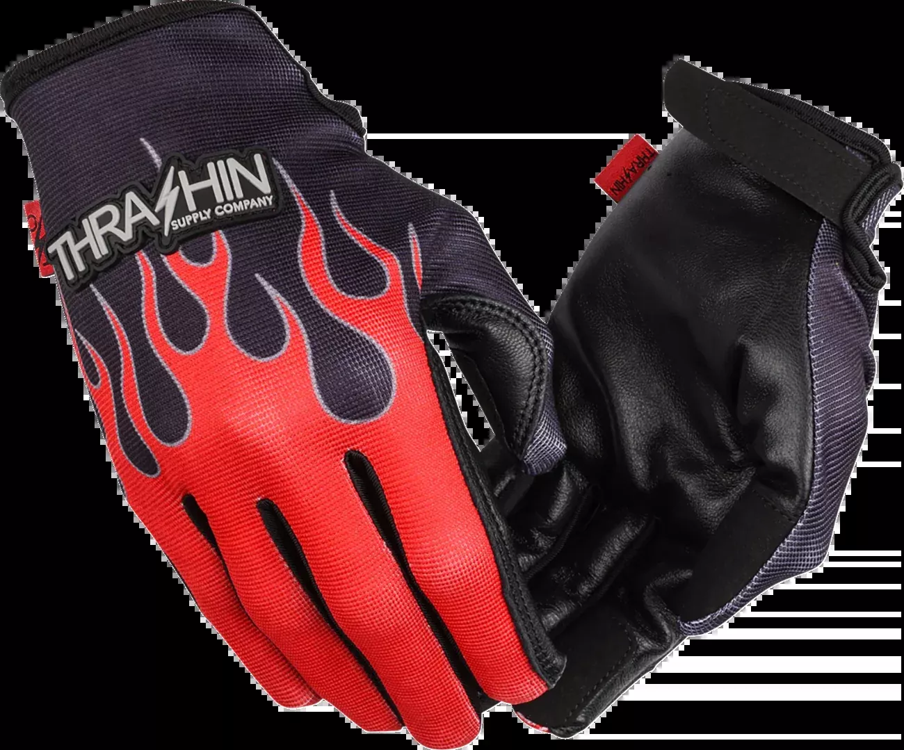 Thrashin Supply Co. Stealth Leather Palm Flame Gloves - Red - Small - SV1-21-08