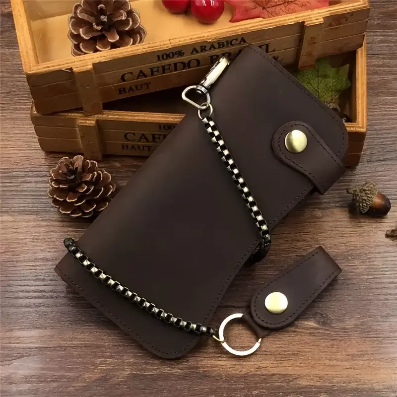 TRUCKER / BIKER LEATHER BROWN WALLET C/W CHAIN