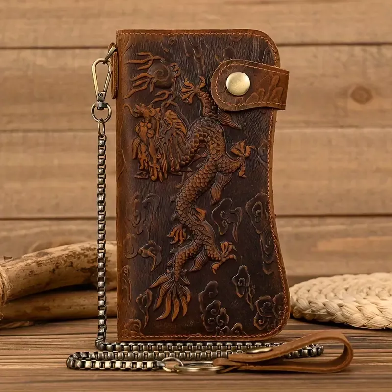 TRUCKER / BIKER LEATHER DRAGON WALLET C/W CHAIN
