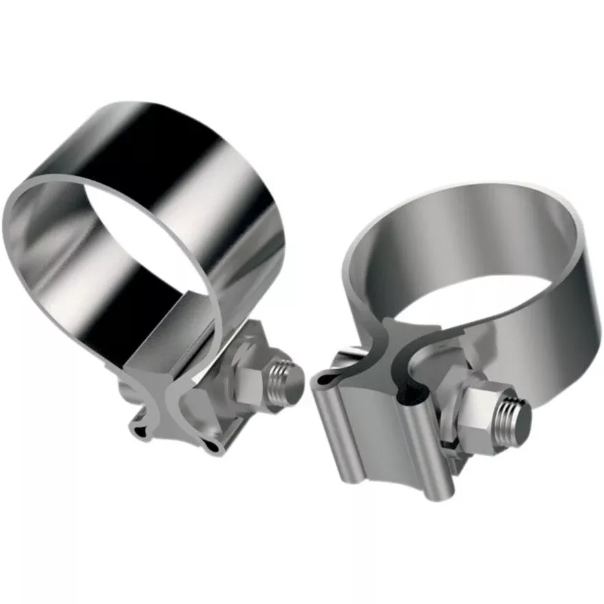 Two Stock Repl Harley 2" OD 1 7/8" ID & 1" Wide Stainless Muffler Exhaust Clamps