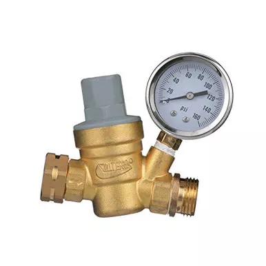 Valterra A01-1117VP RV Water Regulator Lead-Free Brass Adjustable Pressure Gauge